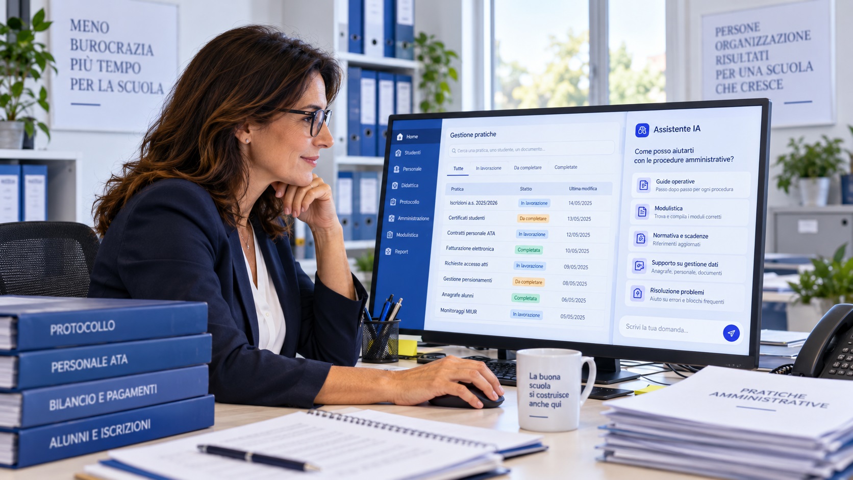 Intelligenza Artificiale per la Scuola: Chatbot, Assistenti IA e Servizi per Segreterie 3 Personale di segreteria che utilizza un supporto IA per Axios